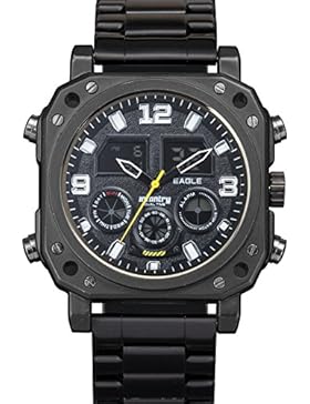 INFANTRY Herren Analog-Digital Armbanduhr Datum Alarm Beleuchtung Outdoor Schwarz Edelstahl Armband