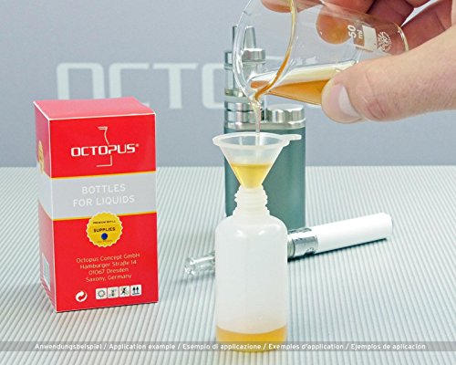 10 x 30 ml Octopus Tropfflaschen, zur Dosierung von Flüssigkeiten, E-Liquids, Augentropfen, leere LDPE Kunststoffflaschen transparent, Tropferflaschen mit weissen Tropfverschlüssen, mit Kindersicherung, inkl. 10 Beschriftungsetiketten - 3