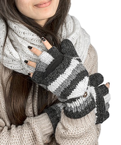 Tribe Azure Fair Trade Guantes calientes de lana para mujer Medio Gris