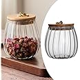 RAAHA Airtight Glass Coffee and Nuts Canister with Bamboo Lid and Metal Handle - Elegant Decorative Storage Jar for Kitchen (600 ml, Pack of 2)