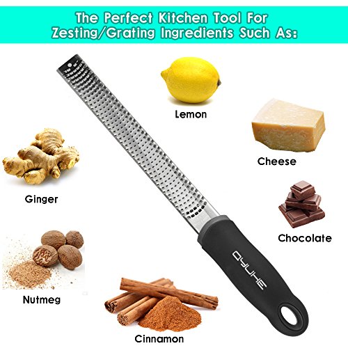 Qyuhe® Edelstahl Zestenreißer Reibe，Scharfe Klinge aus rostfreiem Stahl mit Sicherheitsabdeckung und Reinigungsbürste, schwarz - 4