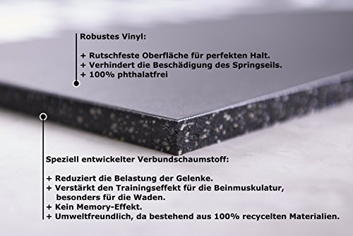 Impact – Advanced Workout System© BLACK FALCON: Zweischichtige Unterlage für das Seilspringen und vielseitige Gymnastikmatte. Die weltweit erste Sportmatte aus Vinyl und Verbundschaumstoff. Kein Memory-Effekt. Abriebfest, rutschfest und hygienisch. MADE IN GERMANY. Umweltfreundlich, da schadstofffrei und aus recycelten Materialien hergestellt. Perfekt geeignet als Gymnastikmatte / Sportmatte / Sportunterlage / Pilatesmatte / Yogamatte / Trainingsmatte. - 2