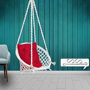 Patiofy Made in India with Free Accessories Hammock-Hanging Chair Cotton for Comfort Indoor and Outdoor/Swing for Kids, Adults, Home, with Square Shape Cushion (Large, 120 Kg Capacity)