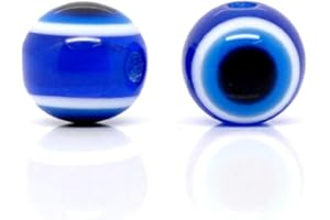 HOUSWEETY 100 Perles Oeil Porte Bonheur Resine Rayee Bleu Fonce 10mm
