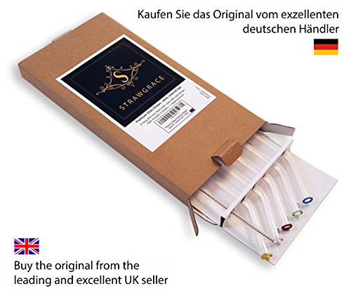 STRAWGRACE Glas-Strohhalme mit bunten Spitzen, handgefertigt, gebogen – 5er Set mit Reinigungsbürste – Jumbo Glas-Trinkhalme ideal für Cocktail, Smoothie etc. – 23cm x 10mm – gesund, wiederverwendbar, umweltschonend - 3