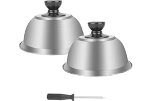 CTDMJ Cheese Melting Dome 2Pcs Stainless Steel Basting Burger Covers 6inch, Burger Cover Dome, Burger Bell Basting Cover Set for Indoor & Outdoor BBQ, Griddle, Camping and Cooking, Dishwasher Safe