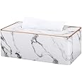 Arabest Tissue Box Cover, Rectangular PU Leather Tissue Box Holder, Facial Tissue Case Napkin Dispenser for Home Office Car Automotive Decoration with Gold Line (gray Marble)
