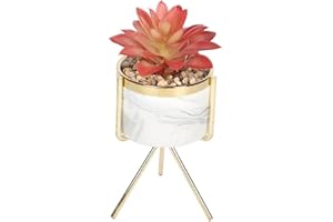 Sleepdown Halo Red Leaf Marble Stand Faux Artificial Succulent Plant for Home Office Bathroom Decor Indoor Decoration Aesthetics, Small