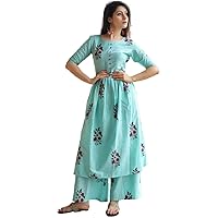 GoSriKi Women's Pure Cotton Printed Kurta Plazzo Set