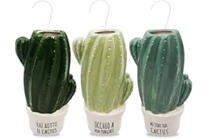 Paluplus Set 3 Evaporatori d'acqua per termosifoni in Ceramica, misura 8,5x4,5x17 cm, Umidificatore e gancio a S, Colore Verde -6355F (Cactus)