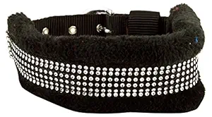 Skora Fancy Black Fur Dog Collar - Large, Black