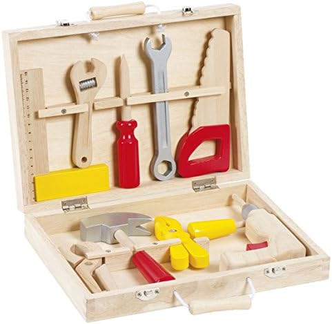 Janod Wooden Toy Workbench Accessories Redmaster Tool Box 9 Pieces, Multi-Colour