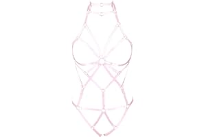 PETM•HS Women's Strap Body Harness Lingerie Full Caged Waist Garter Belts Set Strappy Frame Bralette Punk Goth Halloween Club Party Dance Rave Wear