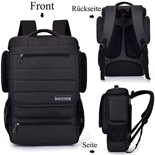 Laptop Rucksack, BRINCH Anti-Träne geräumig Reise Knapsack Rucksack Hikingtasche Studenten College Schulter Rucksack für 17 – 17,3 Zoll Laptop/Notebook/Macbook Computer, Schwarz - 2