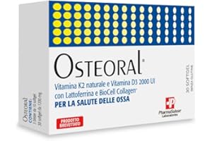 P PHARMASUISSE LABORATORIES Osteoral® Integratore Alimentare per la Salute delle Ossa - A base di Vitamina K2 naturale e Vitamina D3 ad alto dosaggio, con Lattoferrina e BioCell Collagen® - Metabolismo Osseo - 30 softgel