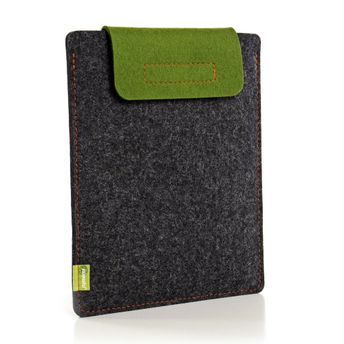 Almwild Hülle Case Tasche für Apple Macbook Pro 13 Zoll. In Schiefergrau mit Verschluß - Lasche in almwildem Grün. Modell vor 10.2016