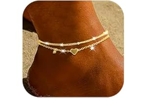 Maynor Fußkettchen für Damen Frauen Silber 925 Gold mit Herz Anhänger Fussketten Verstellbare Stapelbare Fußkette für Mädchen Handmade Sommer Strand Schmuck Geschenk