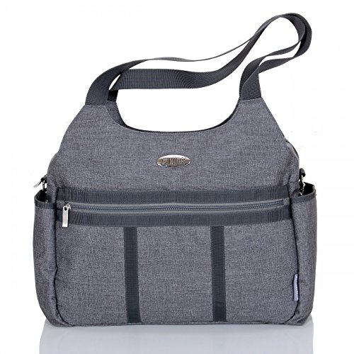 LCP Kids grosse Baby Wickeltasche PARIS GREY mit Wickelunterlage und vielen Fächern modern mit Universal Haken als Kinderwagen Befestigung für unterwegs - 2