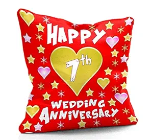 DreamVio Happy 7th Anniversary Cushion,Pillow for Gifting on Birthday's & Wedding to Couple,Husband, Wife, Friends Color : Red (12 x 12 inch)
