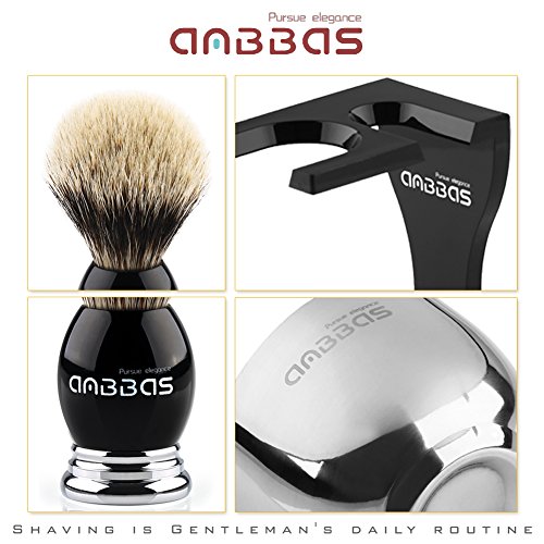 4pcs Shaving Set, Anbbas Silvertip Badger Shaving Brush with Black Resin & Alloy Handle,Acrylic Shaving Stand with Black… - Image 10