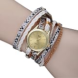 Sansee Frauen Feine Leder Uhren, Frauen Lederband Wicklung Analog Quartz Bewegung Armbanduhr (Weiß)