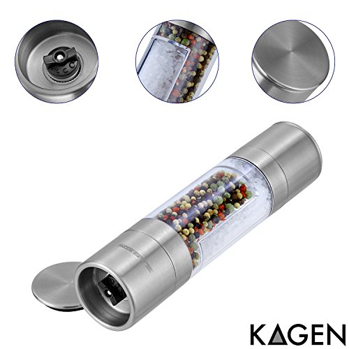 KAGEN Salz- und Pfeffermühle 2in1 aus Edelstahl und Acrylglas mit Keramik-Mahlwerk – Gewürzmühle / Salzmühle / unbefüllt / Dual Mühle / Mühlen-Set /Kombi-Mühle – mit 2 Jahren Geld-zurück-Garantie - 2