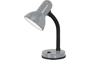 Eglo Lámpara de mesa BASIC 1, lámpara de mesa con una bombilla, lámpara de escritorio de acero y plástico, color plateado, casquillo E27