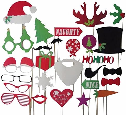 27 PCS Christmas Birthday Wedding DIY Photo Booth Props Hat Mustache Antlers Glasses Party Fun Supplies