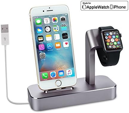 (Lightning Cable Included) Aluminum 2 in 1 Apple Watch Stand iPhone Stand iPhone Charging Dock for iPhone 7/6s/6s plus/6/6 plus/5s/5/SE and Apple Watch/Sport/Edition 38mm/42mm [Apple MFi Certified]