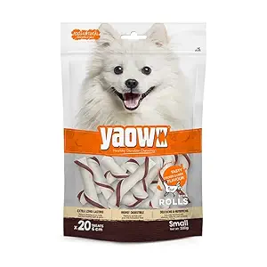 Yaowo DogsNCats All Natural Dog Rawhide Bones with Chicken Inside, 100% Digestible & Durable, Promotes Healthy Teeth Strong Bones and Joints, 2.5` Stick Roll 220gm (Pack of 1)