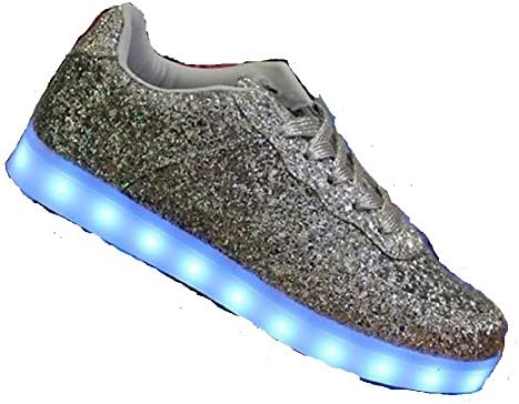 Adult Fashion Glitter LED Trainers Ladies Mens USB Light Up Party Shoes (UK 4 (EU 37), Silver Glitter)