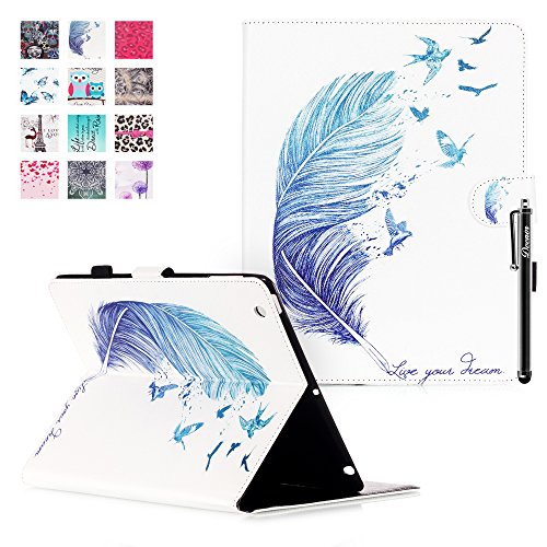 iPad 2 iPad 3 iPad 4 Hülle, Deenor Colorful Painting and Stylish Drawing Wallet Case Book Style PU Leder Flip Protective Stand Schutzhülle Hülle für Apple iPad 2 iPad 3 iPad 4 Generation. (Feather)