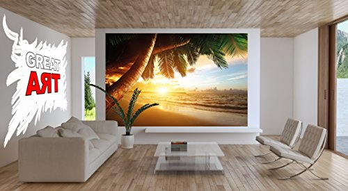 Fototapete Sonnenuntergang am Meer Wandbild Dekoration Karibik Palm Beach Paradies Strand Sonne Urlaub Reisen Natur Insel | Foto-Tapete Wandtapete Fotoposter Wanddeko by GREAT ART (336 x 238 cm) - 8