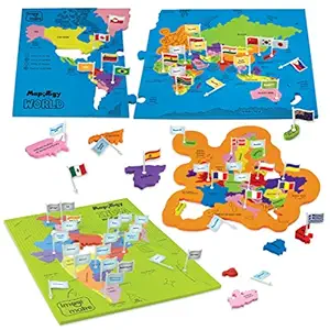 Imagimake: Mapology India and World with Capitals - Learn Capitals and Country Flags - Educational Toy for Kids Above 5 Years (India & World Combo with Capitals)