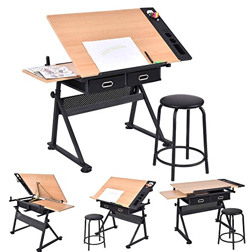 Blitzzauber24 Table à Dessin inclinable avec Tabouret Multifonctionnel métal Hauteur réglable
