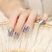 24 PCS of 12 Sizes Shining Reflective Mirror Effect Full Cover Artificial False Nail Tip Fake Nail Art Tips with Nail Glue Blue