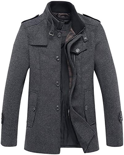 Men Trench Coat Winter Classic Wool Parka Jackets Casual Outdoor Warm Zipped Stand Collar Outerwear Peacoat