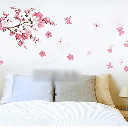 HuntGold Flor de mariposa Peach Blossom pegatinas de pared del arte del vinilo Adhesivos Mural Decoración