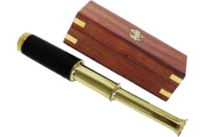 THOR INSTRUMENTS 9.5" Handheld Brass Telescope with Anchor Wooden Box - Pirate Collection