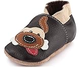  Ladeheid weiche Leder Babyschuhe mit rutschfesten Wildledersohlen LAFIO101(Schokolade/Hund, 27 EU)