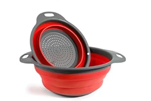 BILIEASY Lot de 2 passoires de cuisine en Polypropylène pliables et non toxiques, faciles à nettoyer, 2 tailles Rouge