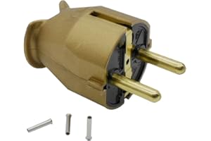CHRISTOPH PALME LEUCHTEN Schuko Schutzkontakt-Stecker Typ F, Gold 16A, 250V, IP20, inkl. 3x Aderendhülsen, 1,5mm², Made in Germany