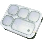 Vagonlife Bento 1000ml Lunchbox Tek Katlı 5 B&ouml;lmeli &Ccedil;elik Sefer Tası Yemek Kutusu (Koyu Yeşil)