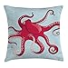 Produktbild Kissenbezüge Kraken Decor Throw Pillow Cushion Cover, Submarine Octopus in Sea Waves with Bubbles Depth of The Ocean Illustration, Decorative Square Accent Pillow Case, 18 X 18 inches, Red White