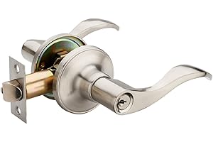 HAIFUAN Right Handed Wave Style Lever Handle Entry Front Door Knob Leverset Lockset, Satin Nickel Finish(805-K-R)