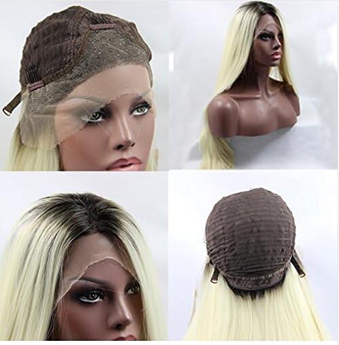 Color 613 Blonde Ombre Silky Straight Wig With Dark Roots Hair Glueless Synthetic Lace Front Wig Heat Resistant Fiber