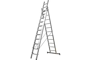Homelux 825022 Escalera Aluminio Triple, 3 + 3 +3, 3 x 11 Peldaños, 18.5 kg