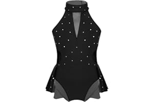 YOOJIA Junior Kids Girls Sparkle High Turtle Neck Ballet Ice Skating Ruffled Leotard Gym Dance wear Dancing Outfit