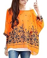 LazLake Damen Chiffon Bluse - Blumen Tunika Mit Batwing Ärmeln