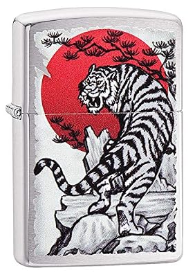 Zippo Briquet Coupe-Vent Motif Tigre Asiatique Chromé